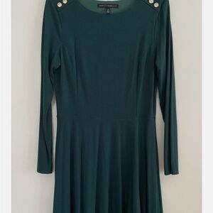 White House black Market, Teal Fit-and-Flare Dress with Gold Button Detail